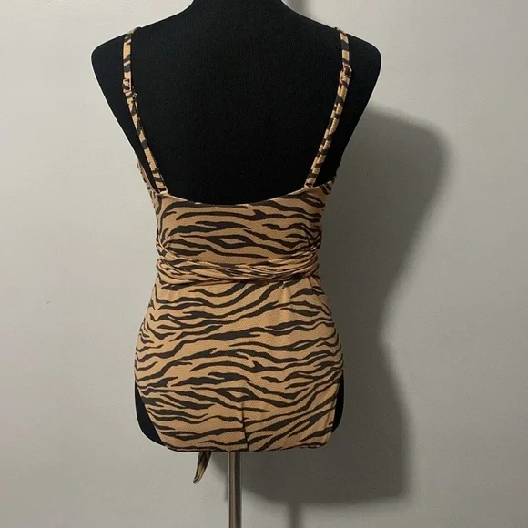 Aerie Wrap Top One Piece Swimsuit Tiger Stripe Print Sz L Long - Picture 4 of 8